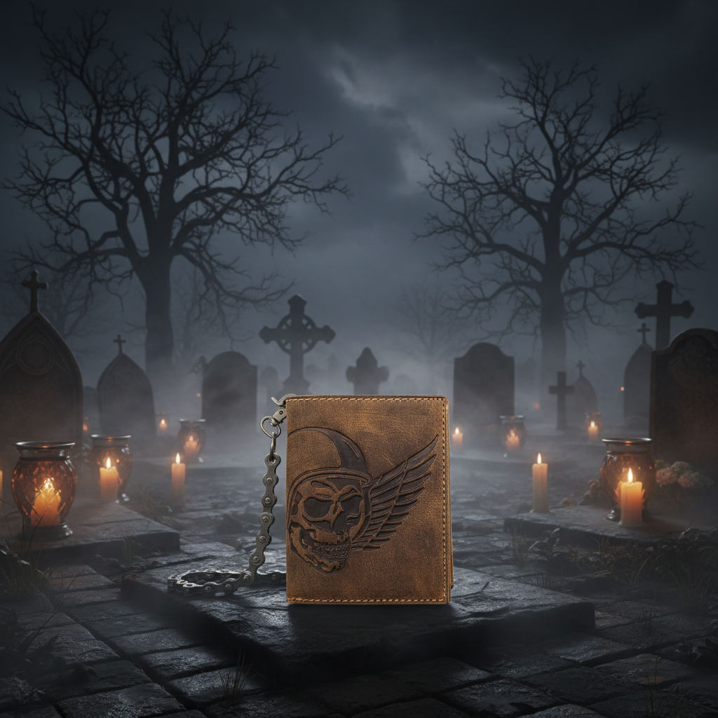 Jockey Club Biker Leder Geldbörse massive Fahrrad-Kette Portemonnaie Totenkopf mit RFID Schutz