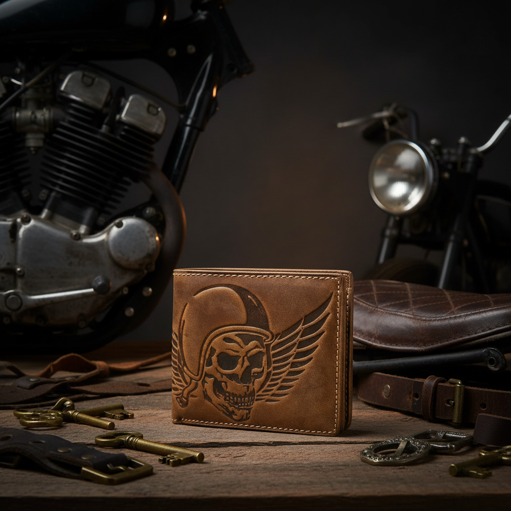 Jockey Club echt Leder Geldbörse Hunterleder Portemonnaie Totenkopf Schädel mit RFID Schutz