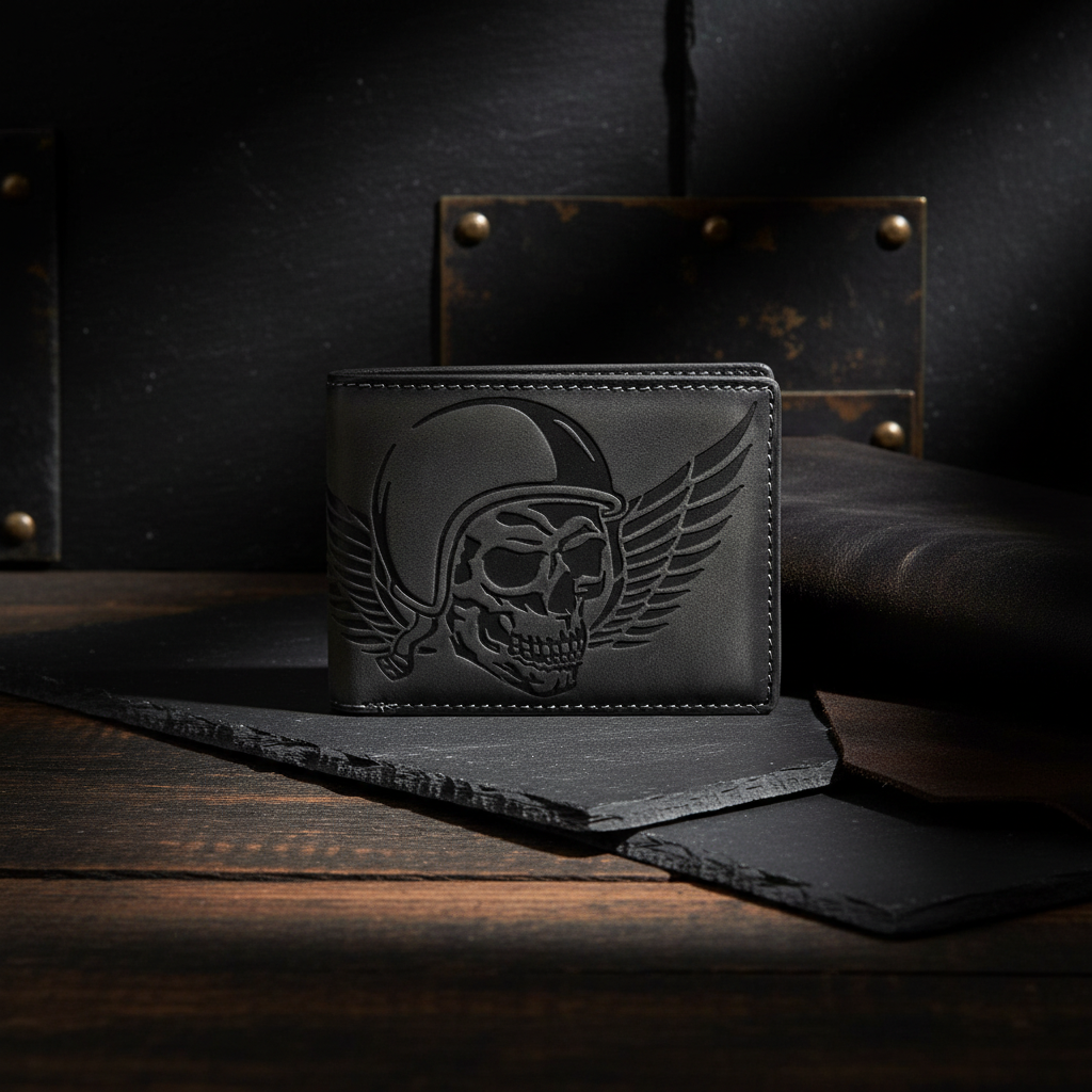 Jockey Club echt Leder Geldbörse Geldbeutel Hunterleder Portemonnaie Totenkopf Wing of Hell mit RFID Schutz