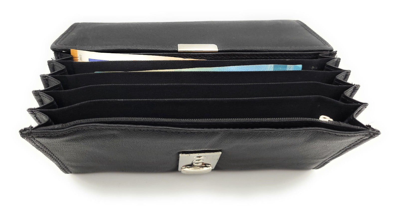 Lemasi Echtleder Kellnerbörse Schwarz – Professionelle Servicebörse aus Rindleder mit 5 Scheinfächern, Münzfach, Karten- & Reißverschlussfach