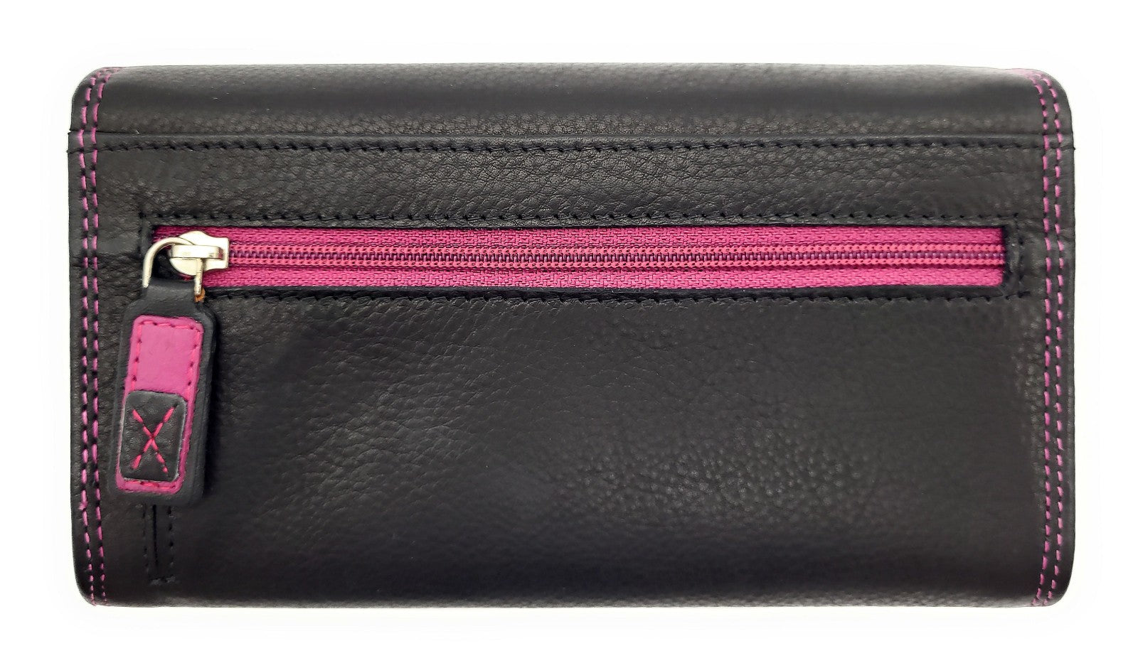 Jockey Club Echt Leder Damen Geldbörse RFID Schutz – Portemonnaie Bicolor Schwarz/Beere – Viele Fächer, Druckknopf, Reißverschluss, großes Münzfach schwarz berry