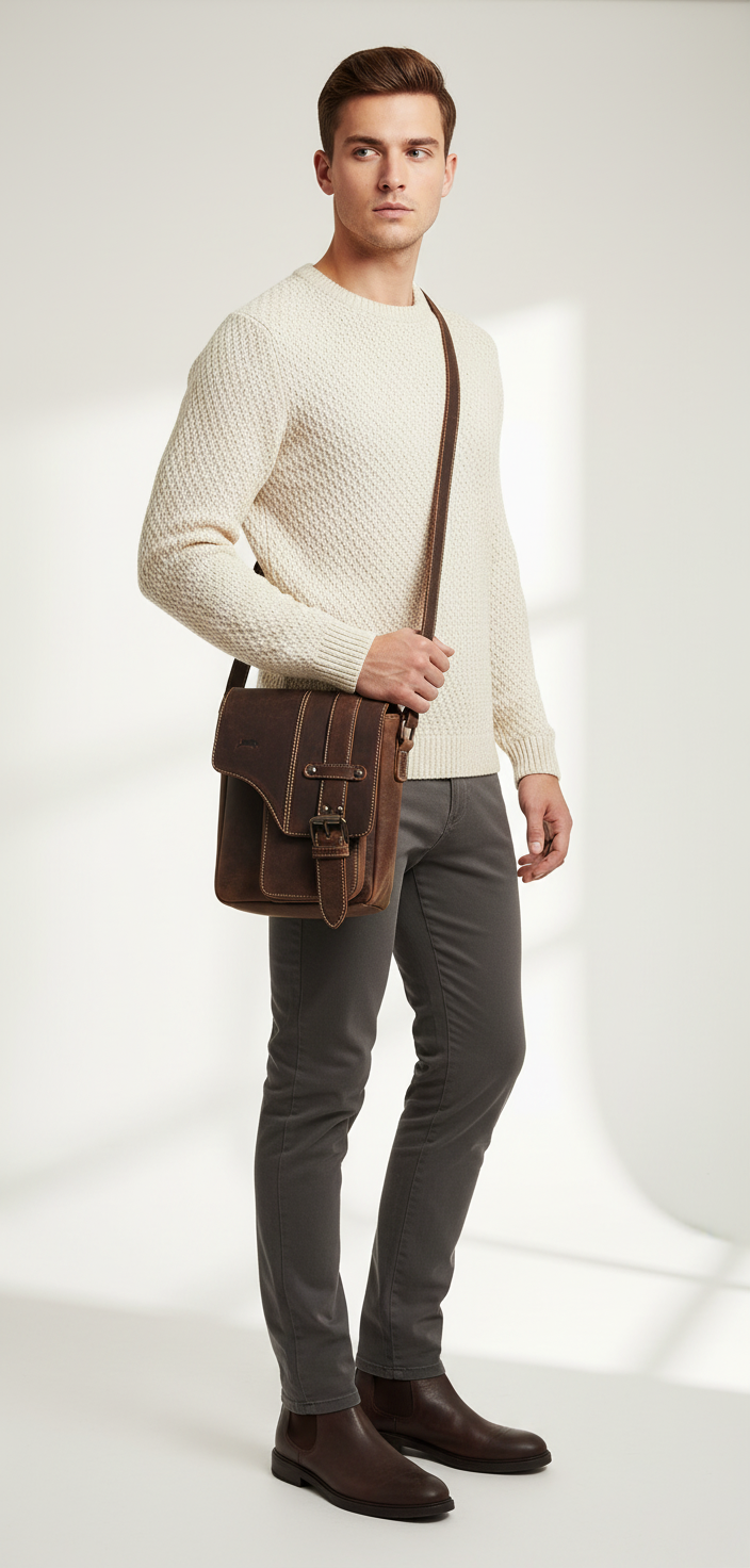 Ven Tomy Büffelleder Damen Herren Umhängetasche Messenger-Bag Handtasche braun