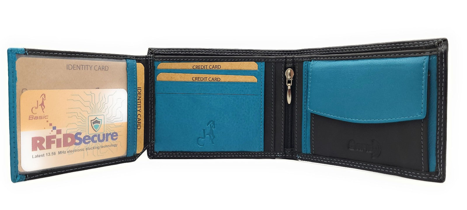 Jockey Club Basic echt Leder Herren Geldbörse Portemonnaie mit RFID Schutz schwarz blau