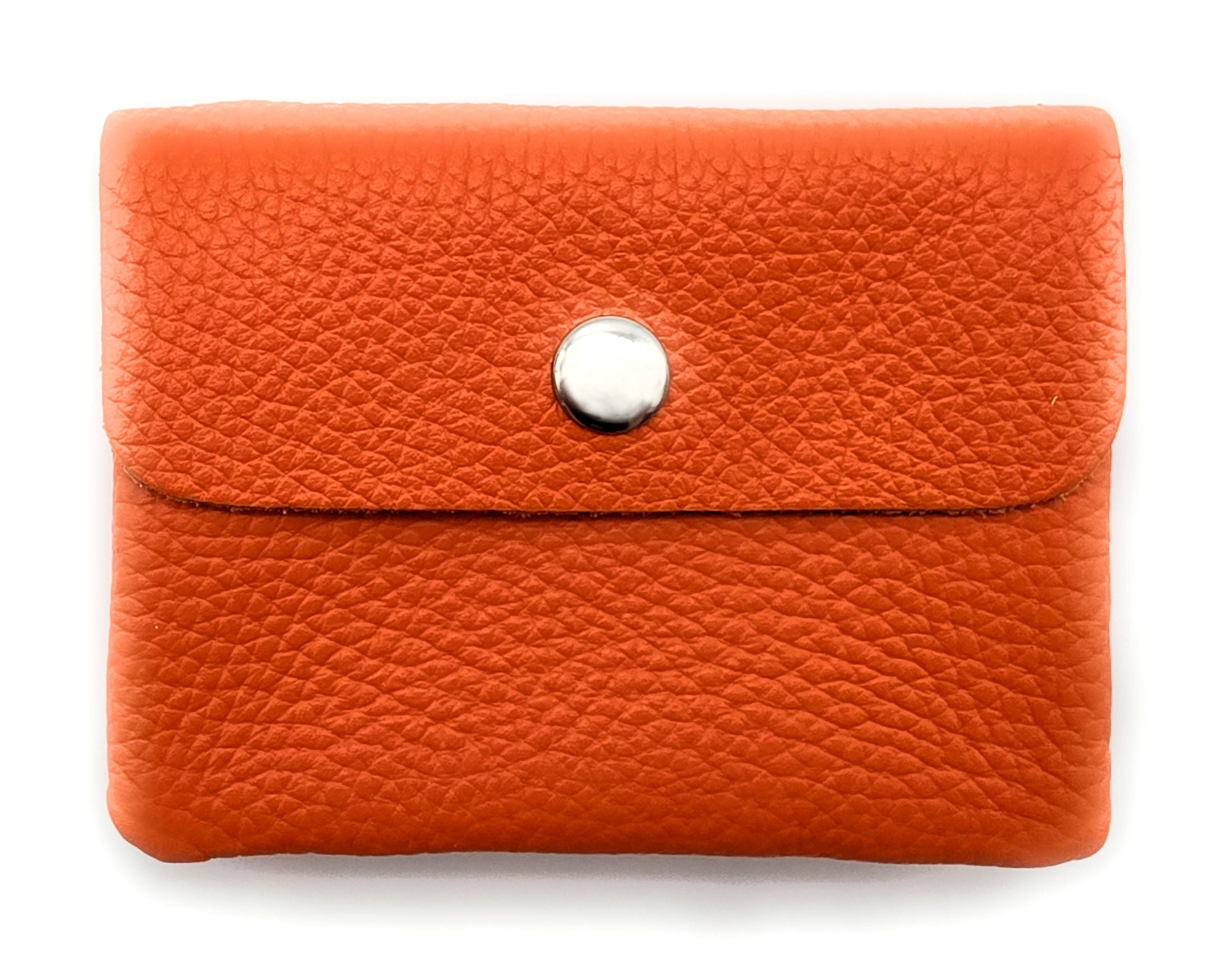 Mini Geldbörse aus echtem Rindleder – kompaktes Leder Portemonnaie Made in Italy orange