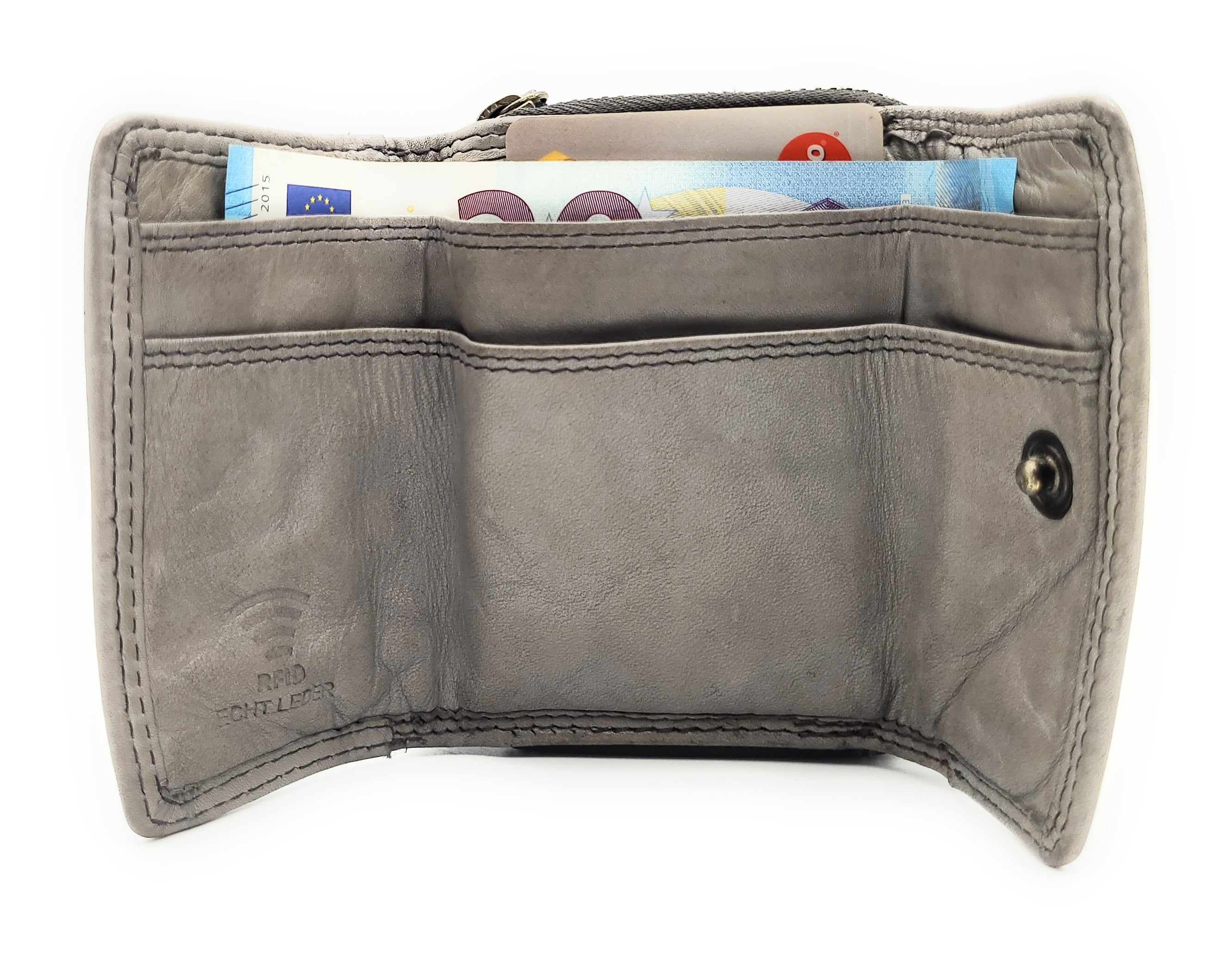 Hill Burry echt Leder Damen Mini Geldbörse Portemonnaie RFID Schutz Waschleder grau