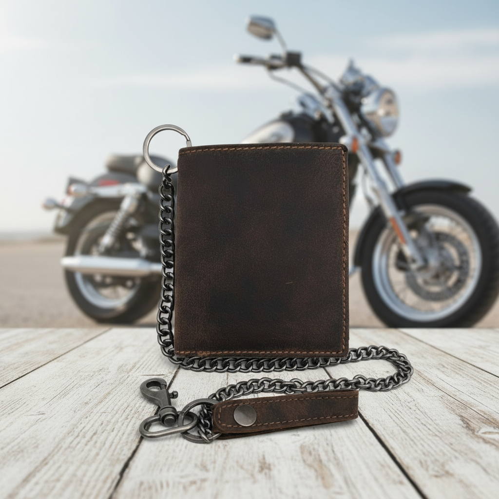 Jockey Club Leder Geldbörse mit Kette & RFID-Schutz – Vintage Biker Portemonnaie Herren