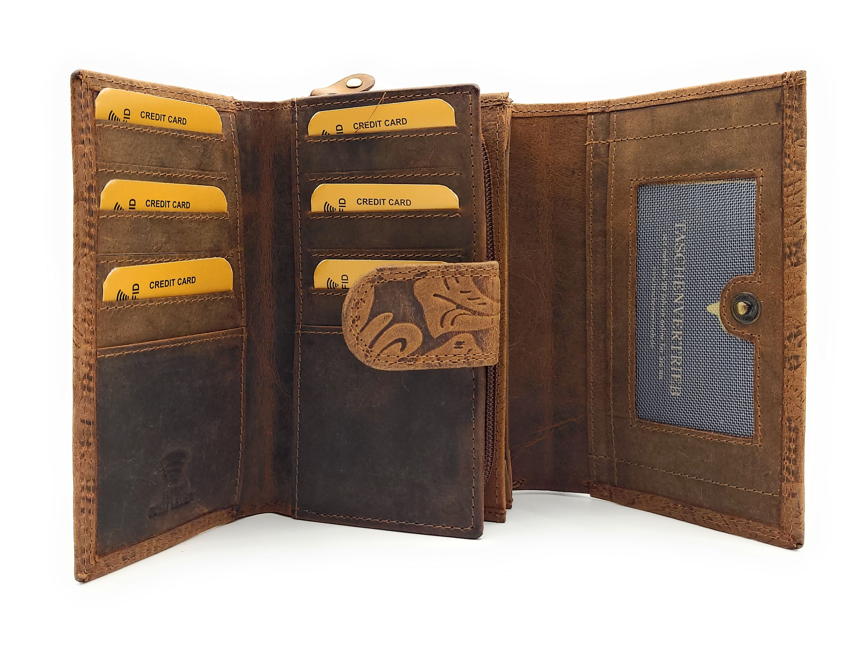 Damen Geldbörse Büffelleder | RFID Schutz | 12 Kartenfächer | Floral geprägt