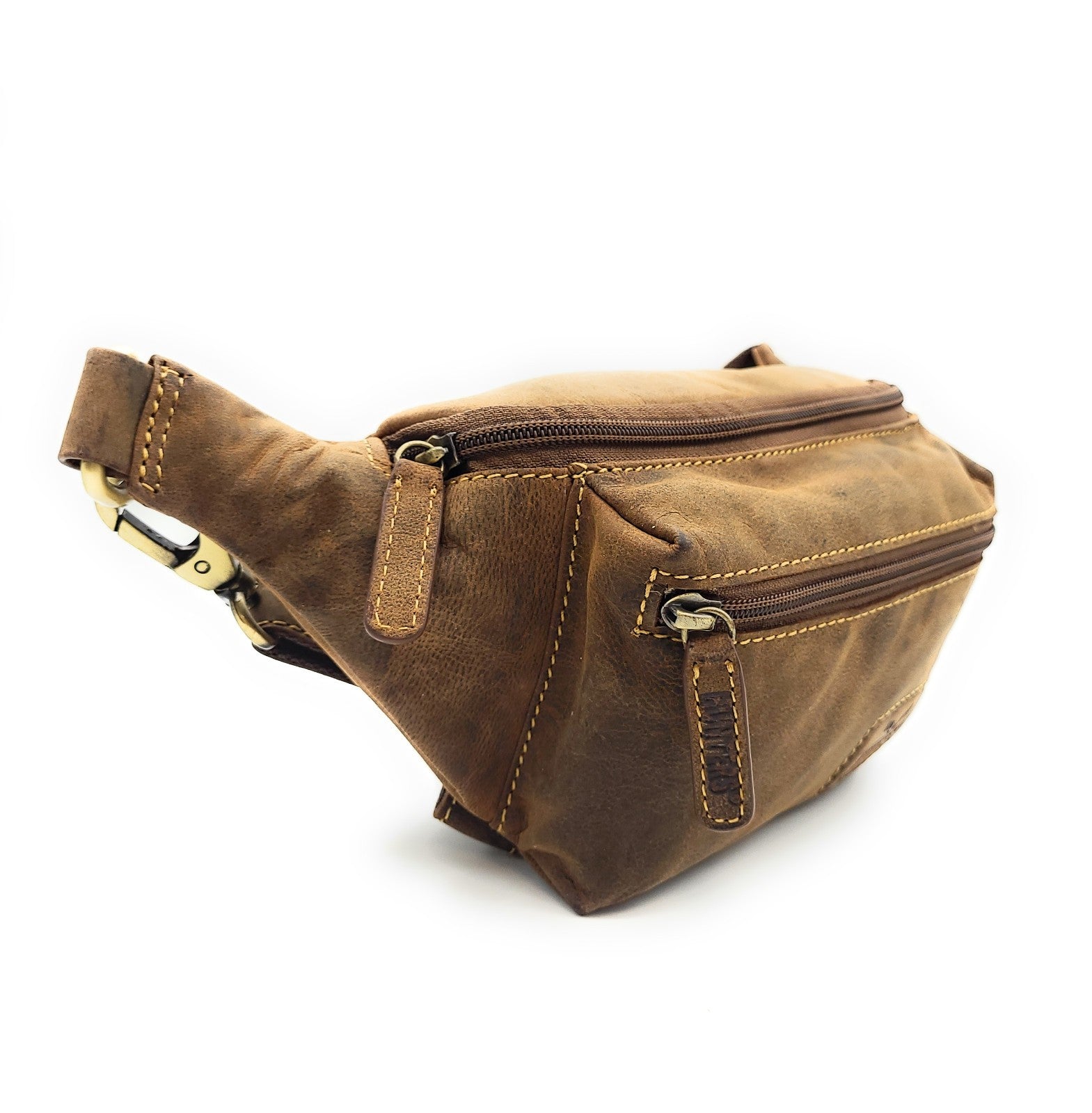 Hunters Bauchtasche aus Hunterleder – Gürteltasche mit Hauptfach, Frontfach & verstellbarem Ledergurt, 30×12×10 cm braun