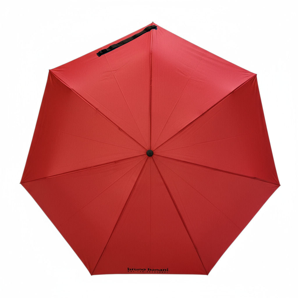 bruno banani Regenschirm Shorty – Handöffner, 7-teiliges Gestell, Polyester Pongee, mattierter Griff mit Logodruck, Schirmdach mit schwarzer Borte, Hülle mit Reißverschluss Rot