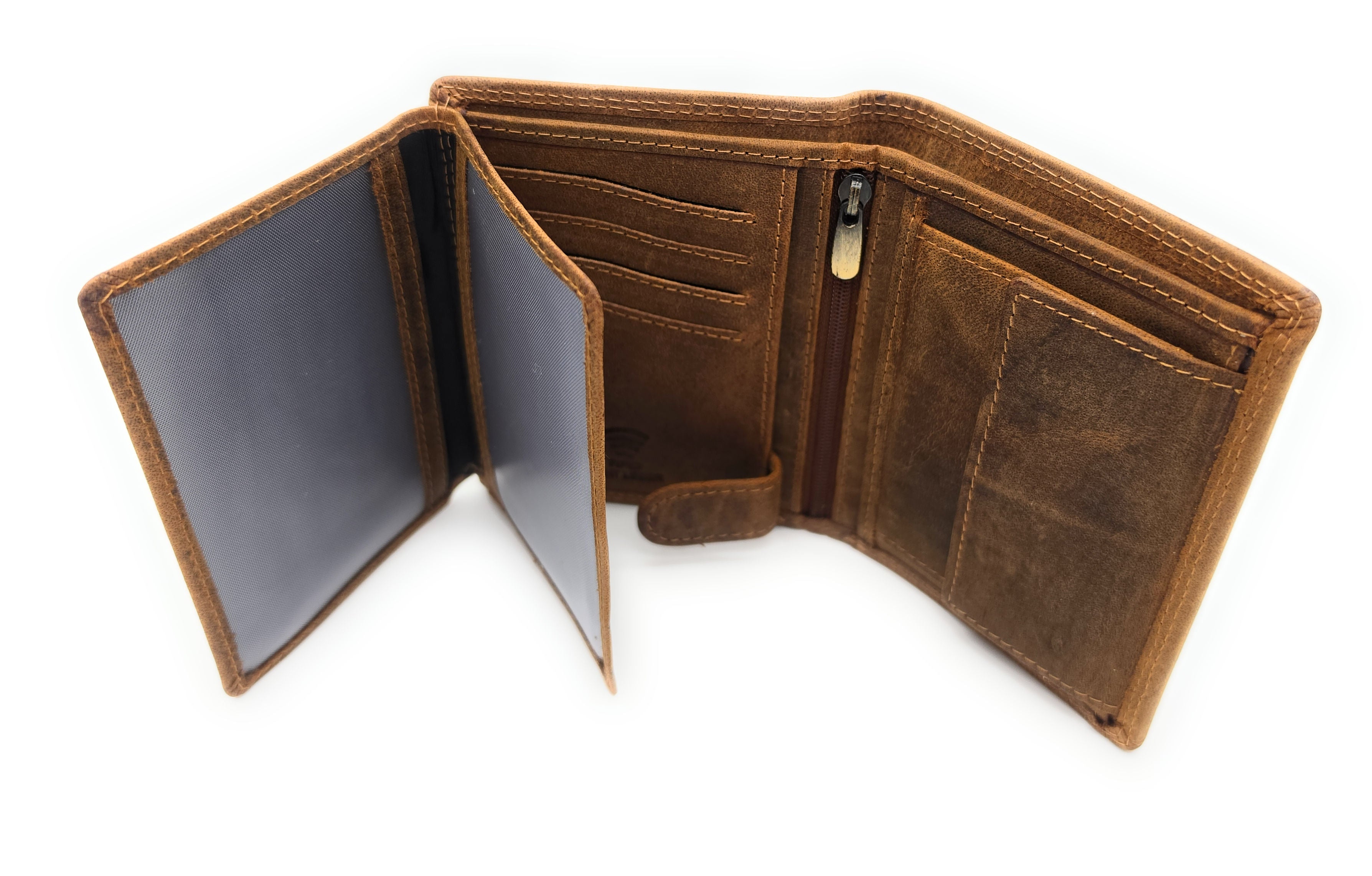 Lemasi robustes Hunterleder Portemonnaie Geldbörse RFID Blocker 19 Fächer Unisex braun