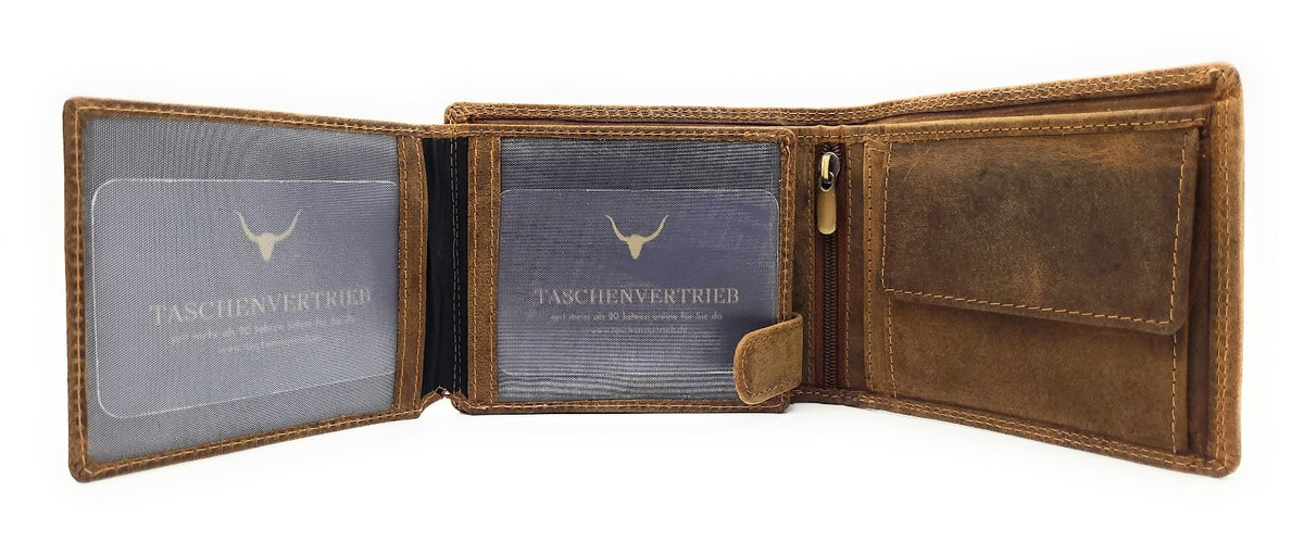Lemasi robustes Hunterleder Portemonnaie Geldbörse RFID Blocker 16 Fächer Unisex braun