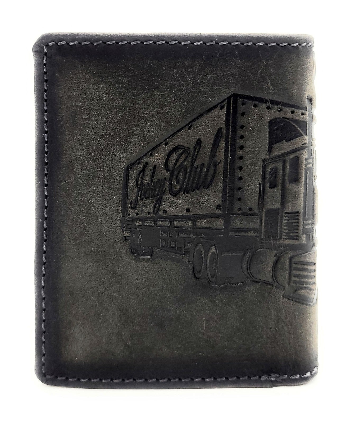 Jockey Club Mini-Geldbörse aus Büffelleder mit LKW-Prägung, RFID-Schutz & Öse für Kette – kompakt & robust grau