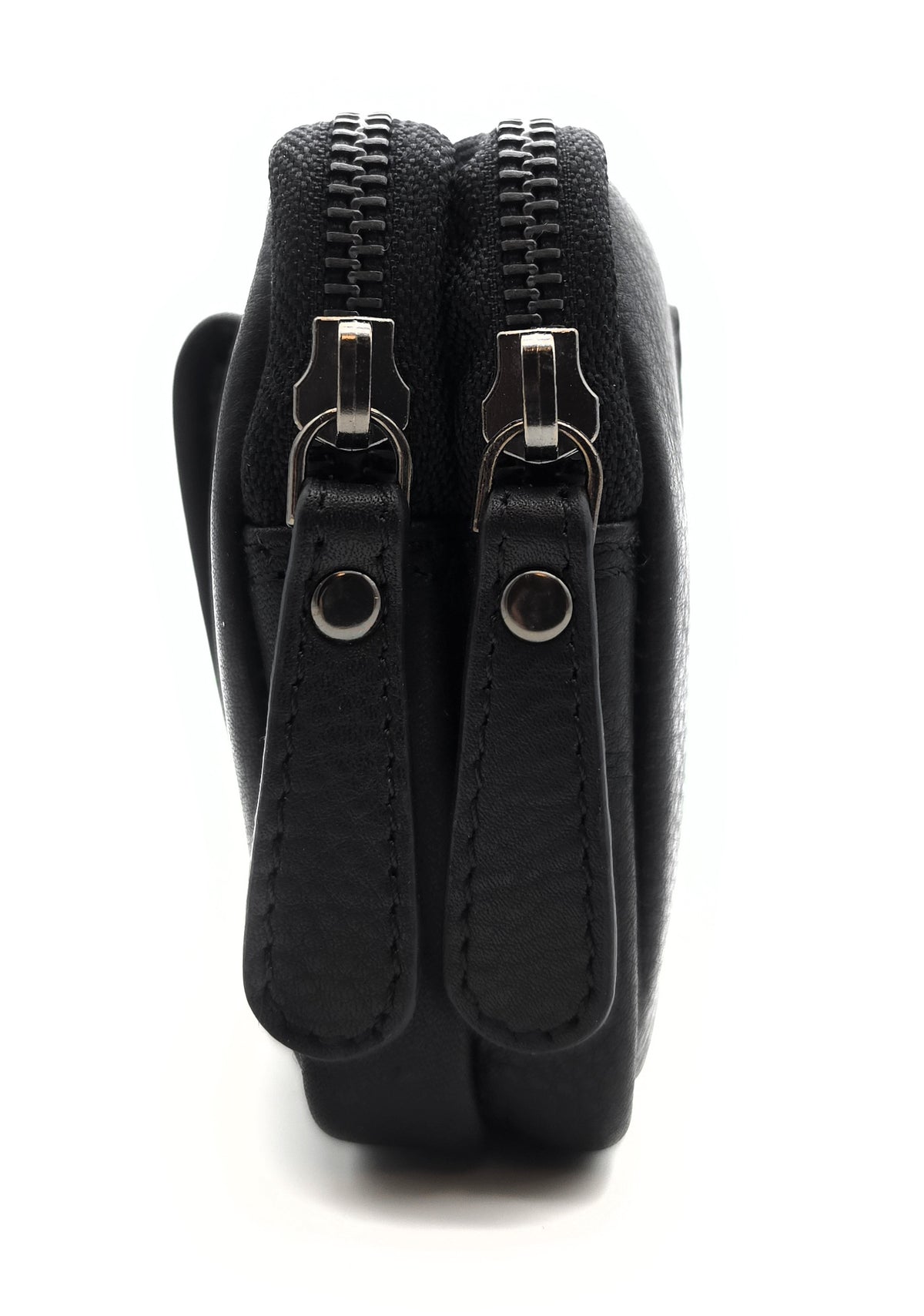 Lemasi Mini Gürteltasche aus Nappaleder – Schwarz, 2 Reißverschlussfächer