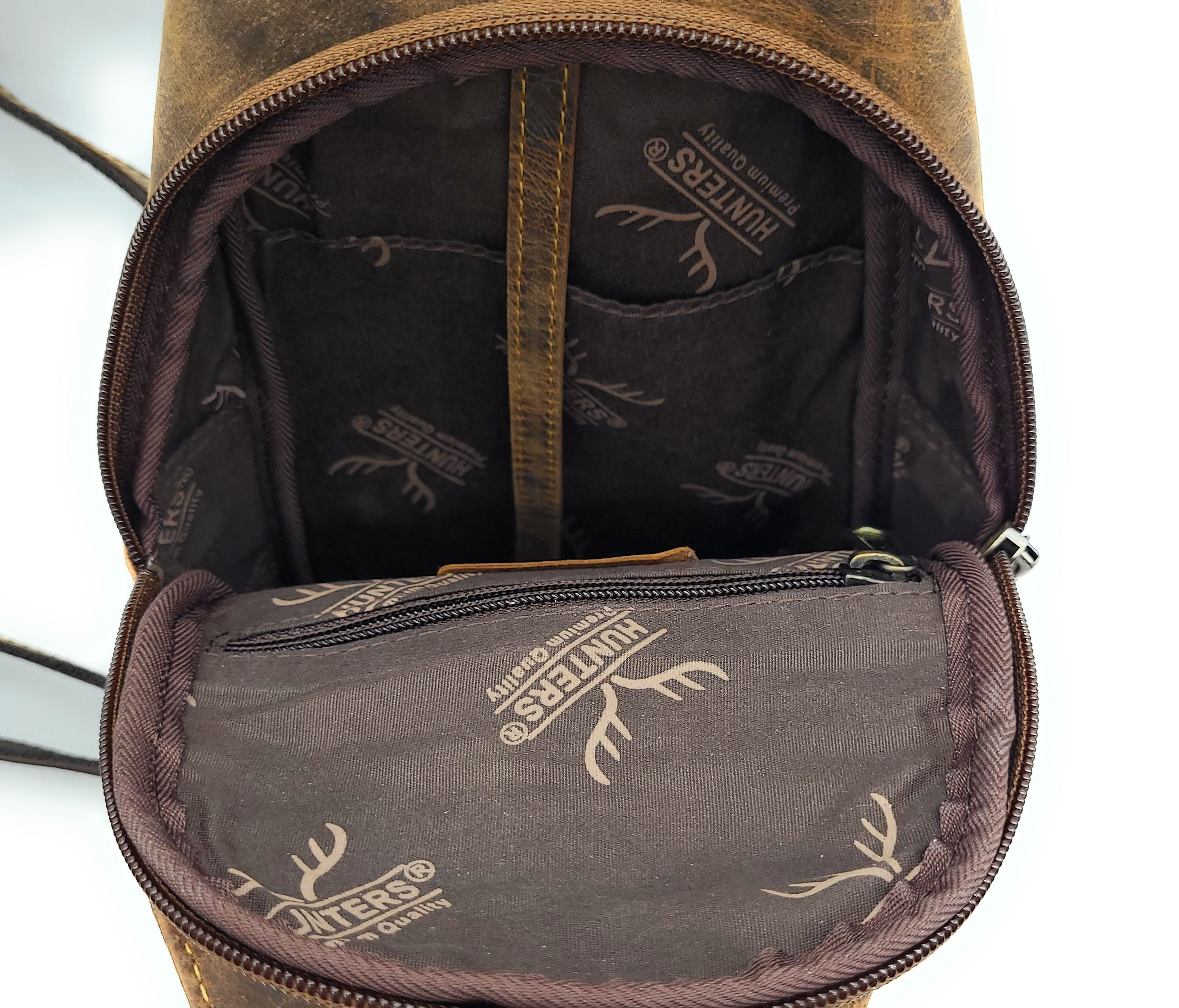 Hunters Leder Crossbag Hunterleder – Umhängetasche Slingbag mit Mehrfachfächern