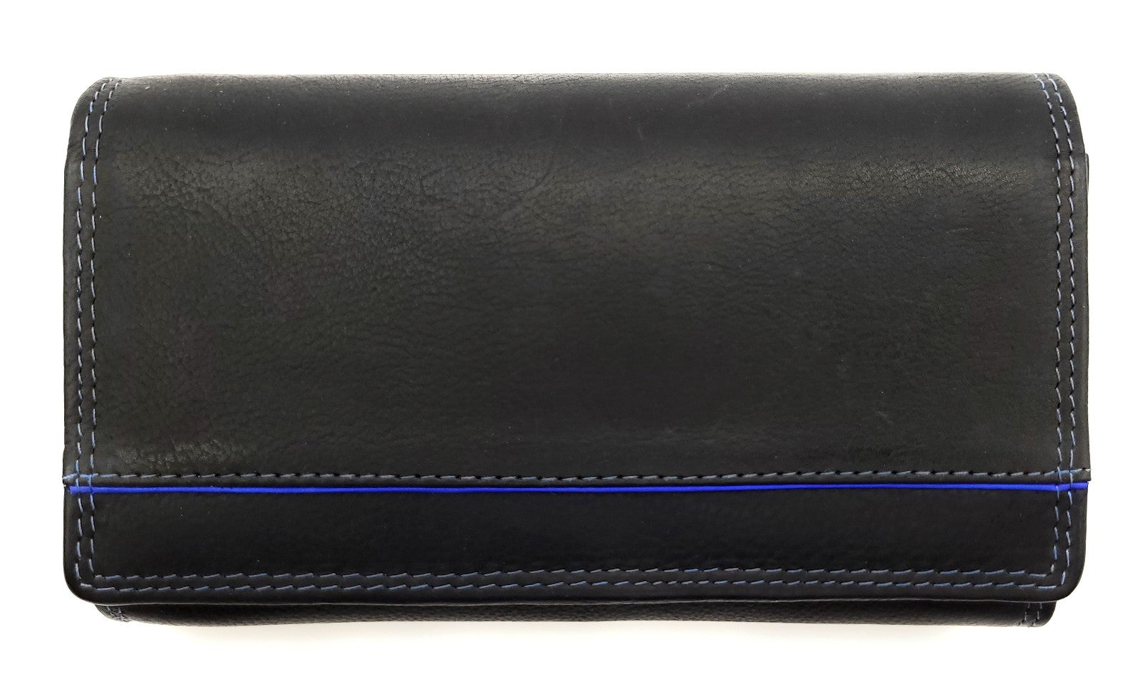 Jockey Club Echt Leder Damen Geldbörse RFID Schutz – Portemonnaie Bicolor Schwarz/Blau – Viele Fächer, Druckknopf, Reißverschluss, großes Münzfach