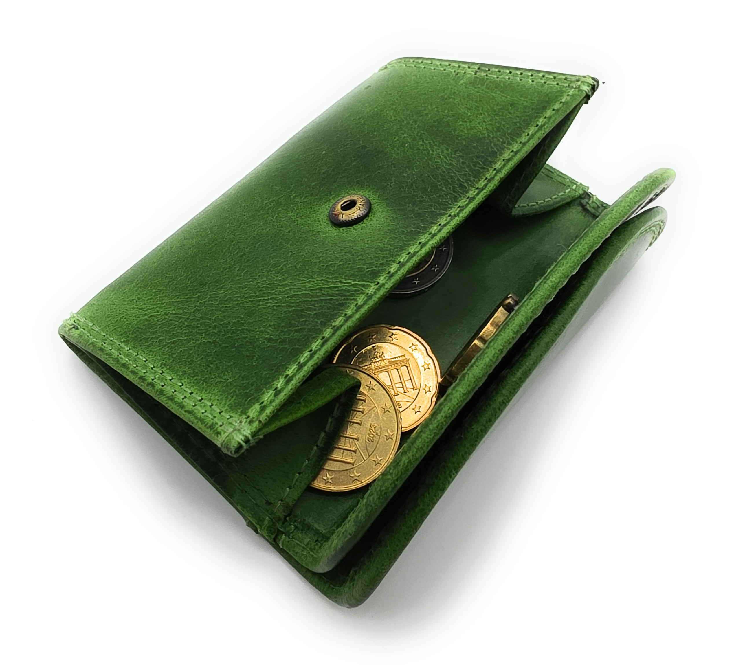 Lemasi echt Leder Mini Geldbörse Portemonnaie Wickelbörse Urlaubsbörse hunter grün