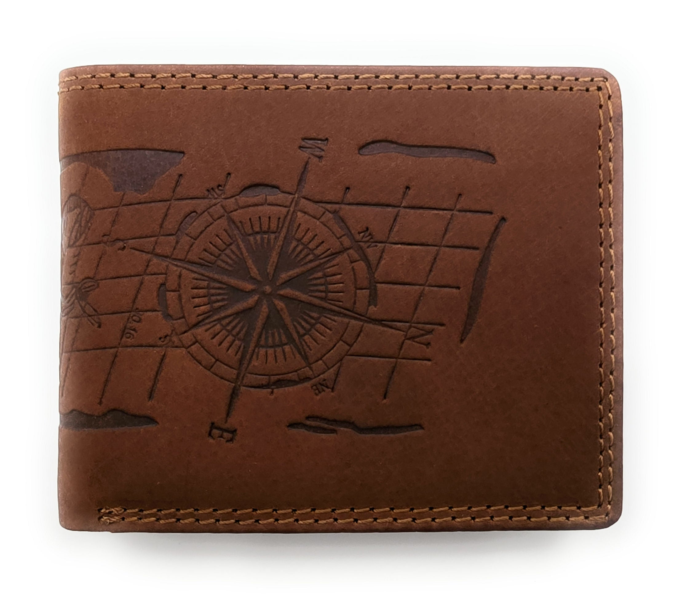 Lemasi Herren Geldbörse | Hunterleder Portemonnaie mit maritimem Design, Anker & Kompass