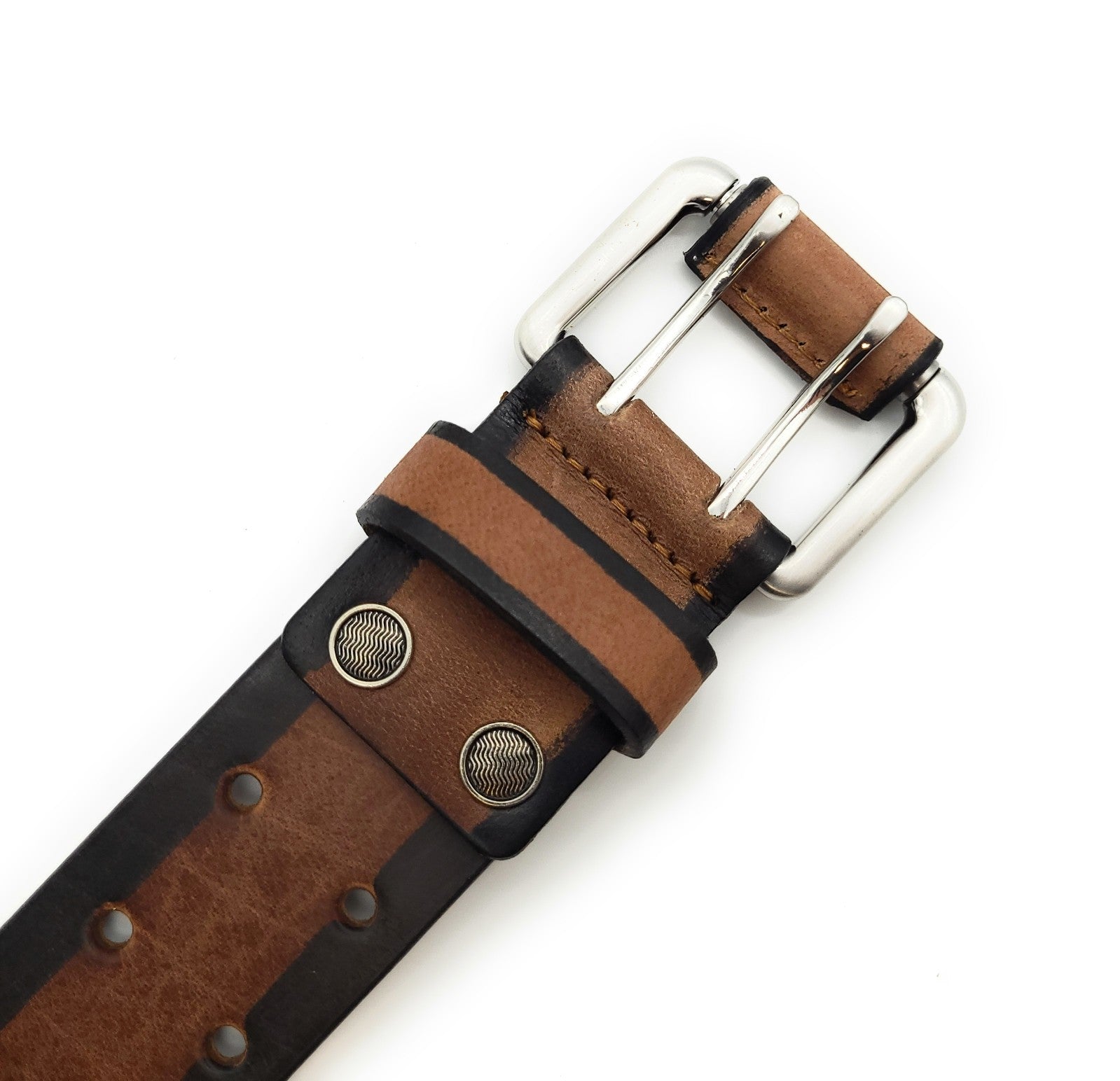Büffelvollleder Gürtel 42mm – Doppeldornschließe, Cognac Bicolor, kürzbar