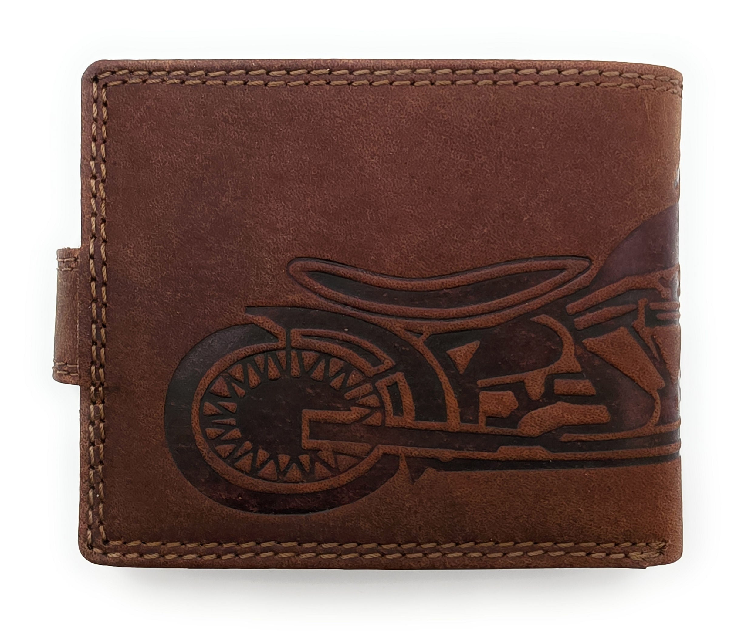 Lemasi Herren Geldbörse | Hunterleder Portemonnaie mit Chopper-Motorrad & RFID-Schutz