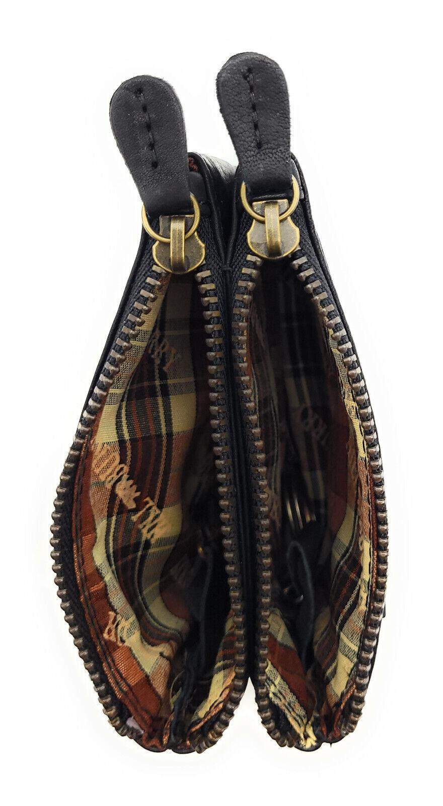 Hill Burry Schlüsseletui "Classic Twin" – Leder Schlüsselmäppchen mit Doppelreißverschluss schwarz