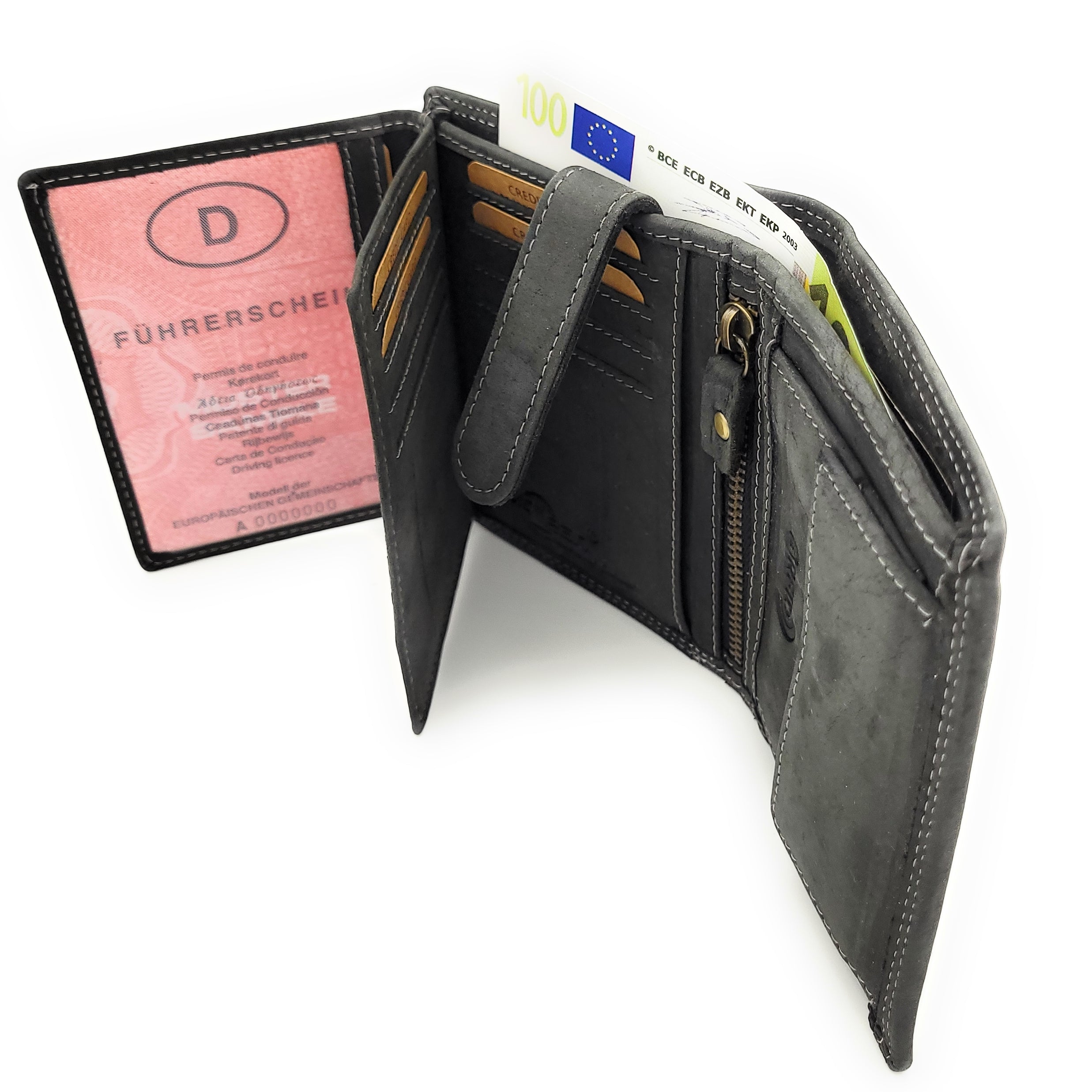 Jockey Club Basic echt Büffel Voll-Leder Geldbörse Portemonnaie Geldbeutel mit RFID NFC Schutz schwarz