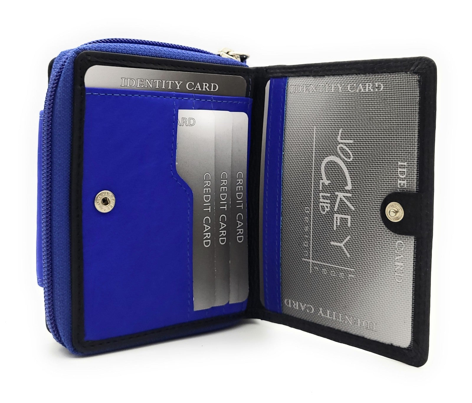 Jockey Club echt Leder Damen Geldbörse Portemonnaie mit RFID Schutz schwarz royalblau