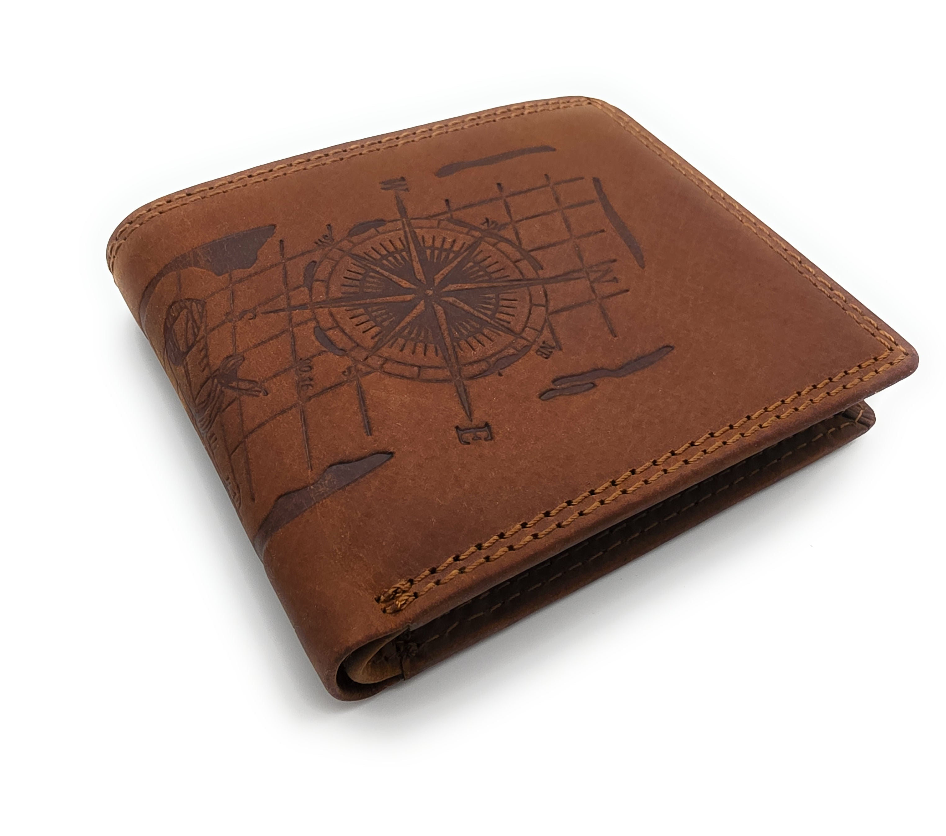 Lemasi Herren Geldbörse | Hunterleder Portemonnaie mit maritimem Design, Anker & Kompass