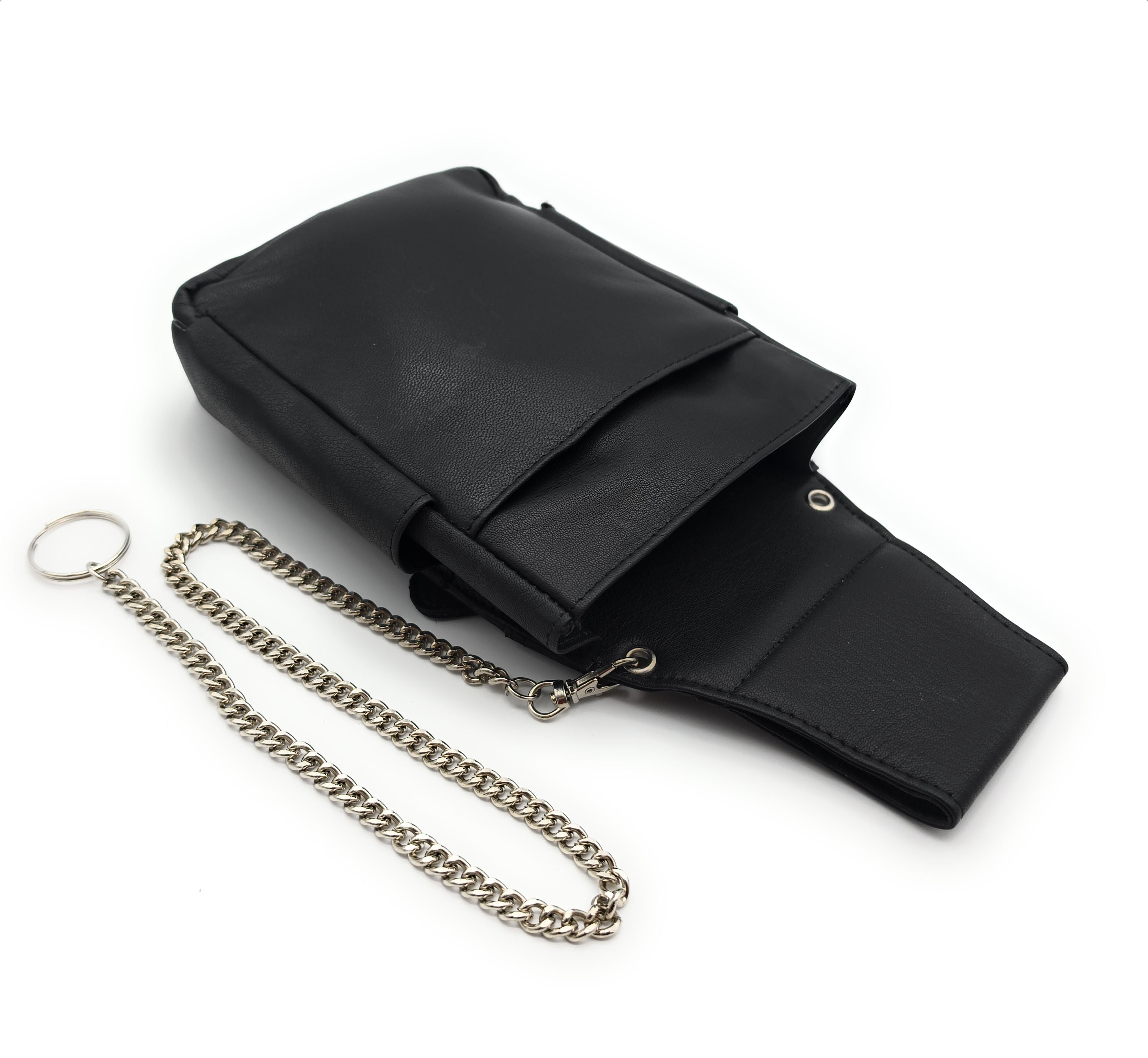 Kellnerholster aus Echtleder mit Kette – Schwarz – Holster für Kellnerbörse, Notizblock & Stifte