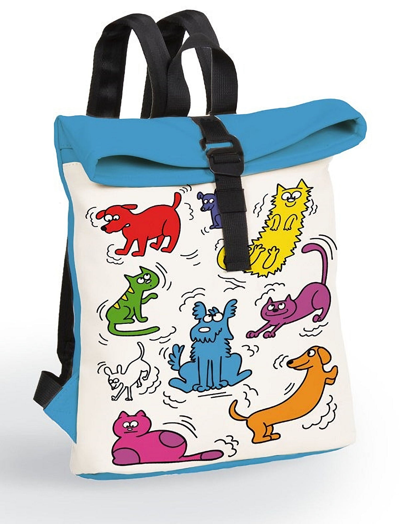 New Rebels Mart Art Roll Up City Rucksack Los Angeles Cartoon, wasserabweisend, Hunde und Katzen