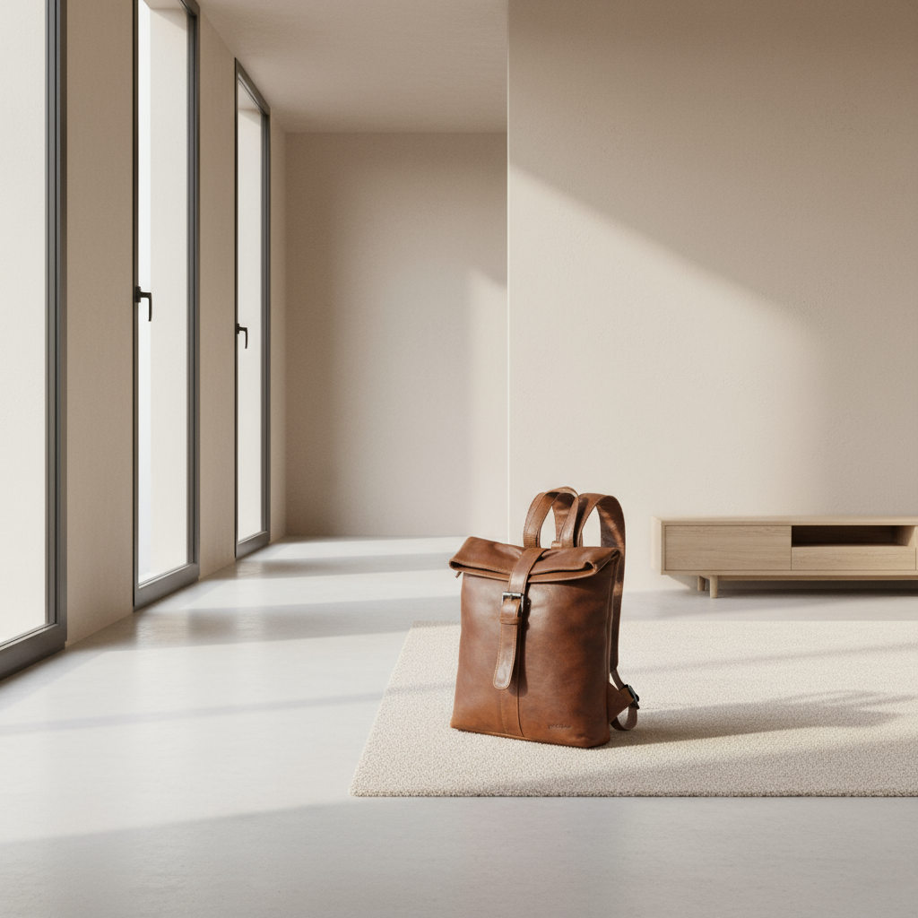 Justified Bags Nynke Rolltop Rucksack aus dickem, echtem Rindleder – Cityrucksack mit Magnetverschluss, Frontfach & Innenlicht – Robuster Leder Rucksack Damen & Herren