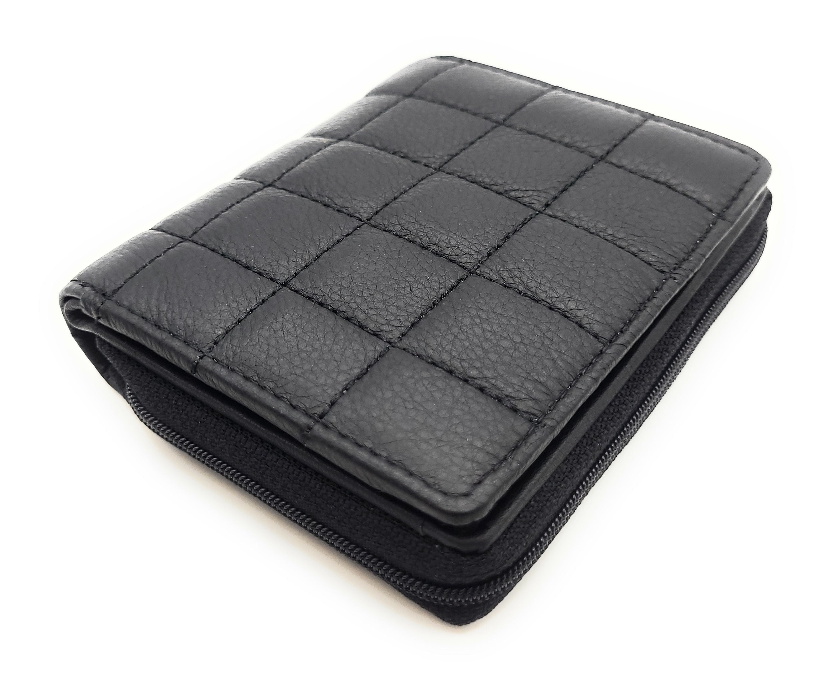 Damen Geldbörse RFID Schutz Nappaleder - Kompakt mit 6 Kartenfächern & Münzfach schwarz