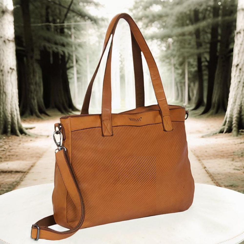 Mustang echt Leder Damen Shopper Handtasche Umhängetasche cognac braun