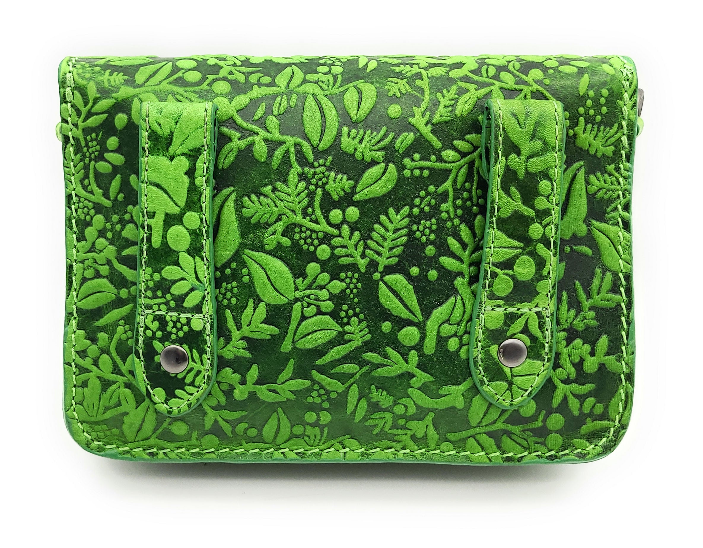 Hill Burry Damen Gürteltasche aus dickem Rindsleder – floral geprägt, 2 Hauptfächer, abnehmbarer Schultergurt