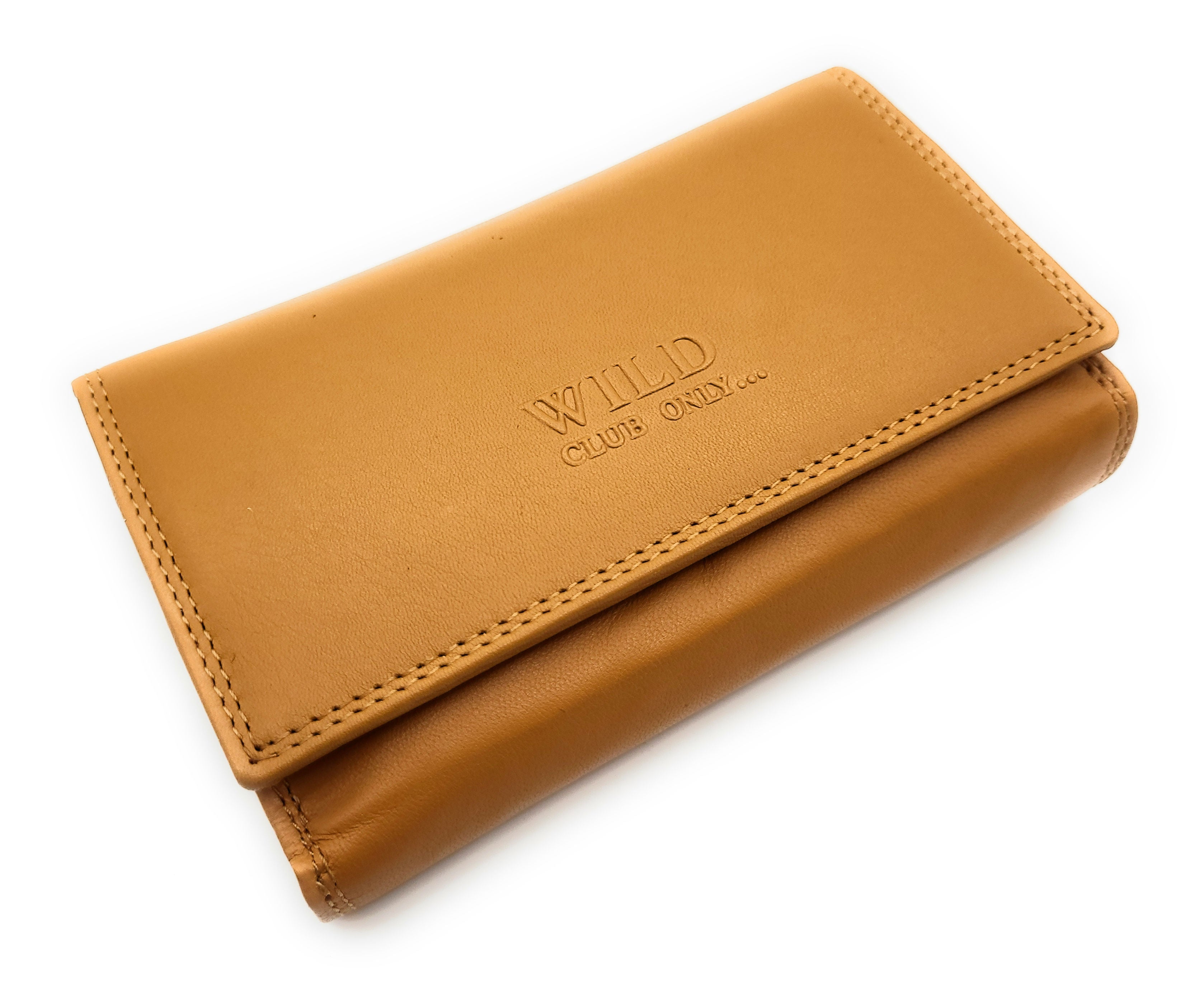 Damen Leder Geldbörse mit RFID Schutz - 12 Kartenfächer, Münzfach und Reißverschlussfächer - Portemonnaie Cognac