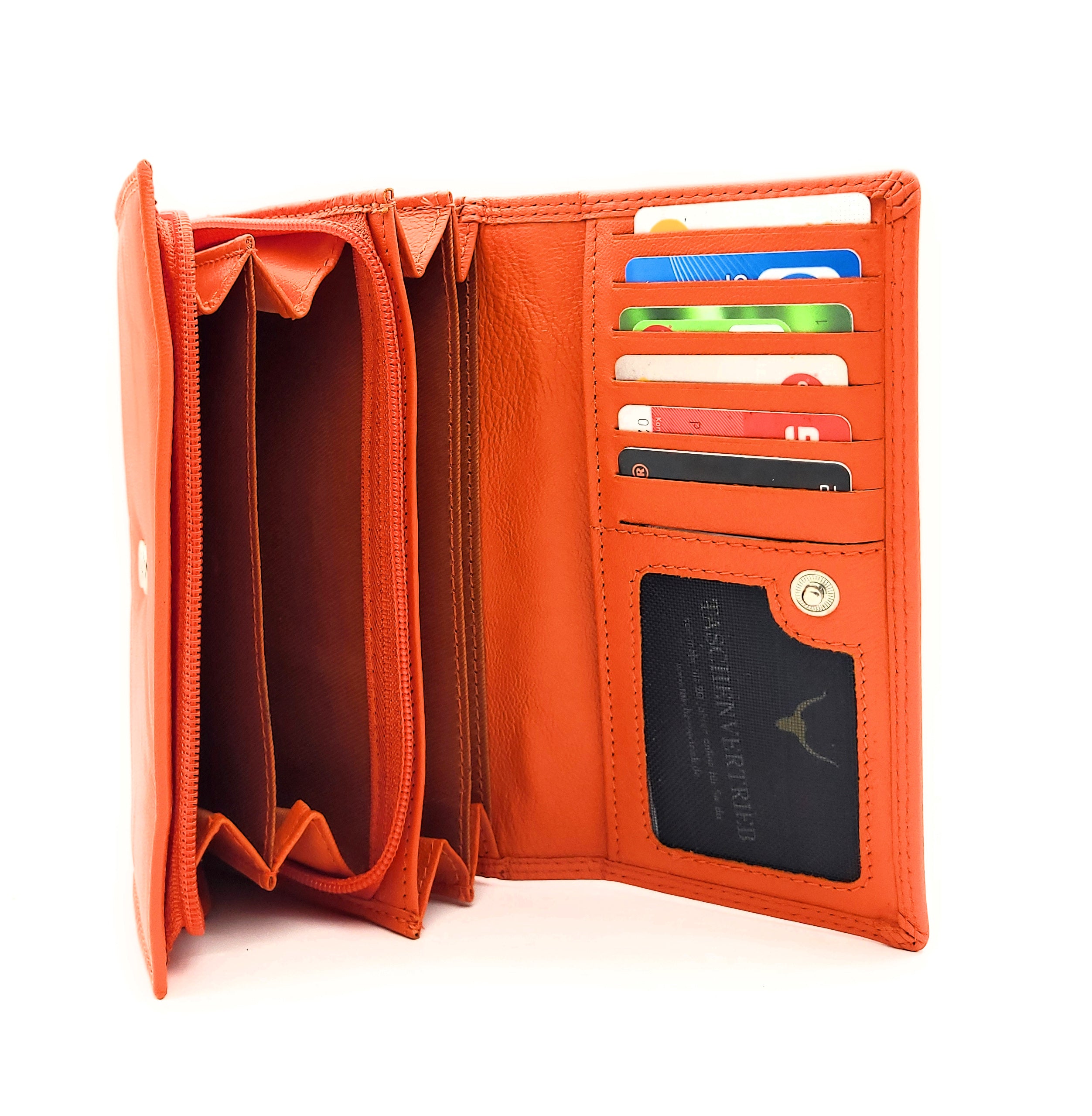 XXL Damenbörse Nappaleder RFID-Schutz – 18 Kartenfächer, Münzfach, Echtleder Geldbörse orange