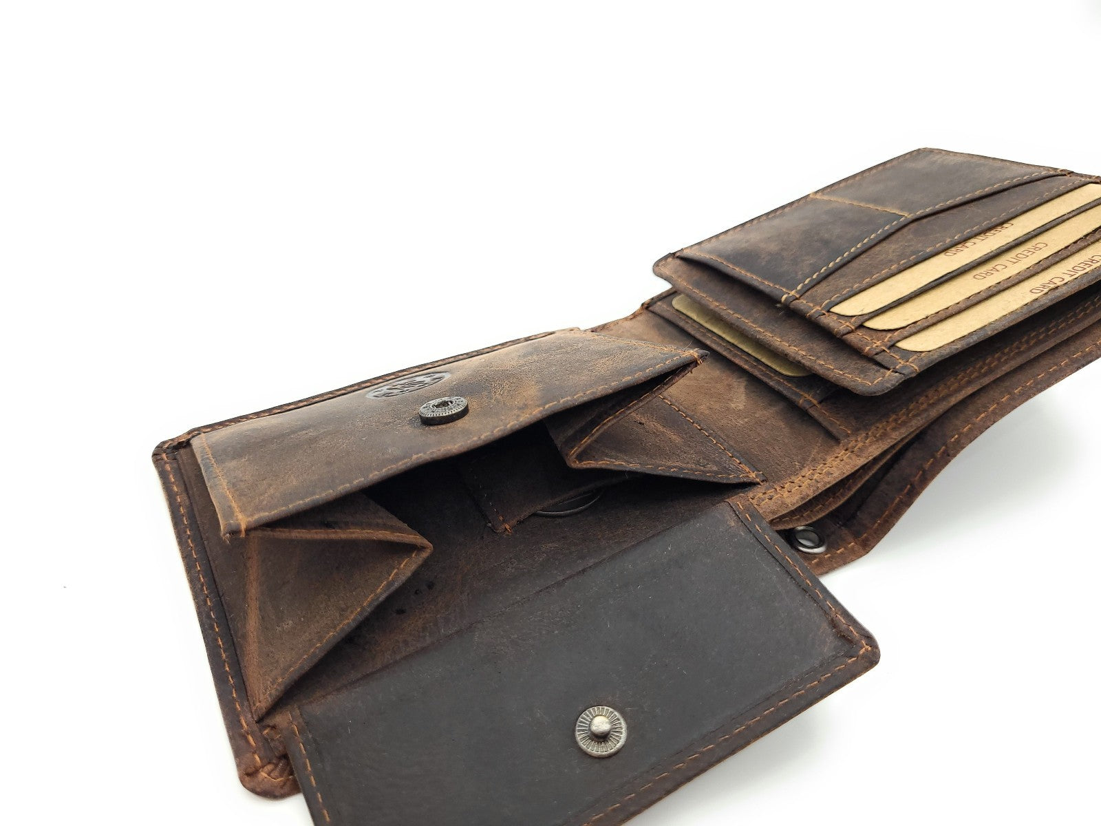 Jockey Club Geldbörse aus Büffel Hunter Leder – US-Truck, RFID-Schutz, Handarbeit, viele Fächer dunkelbraun