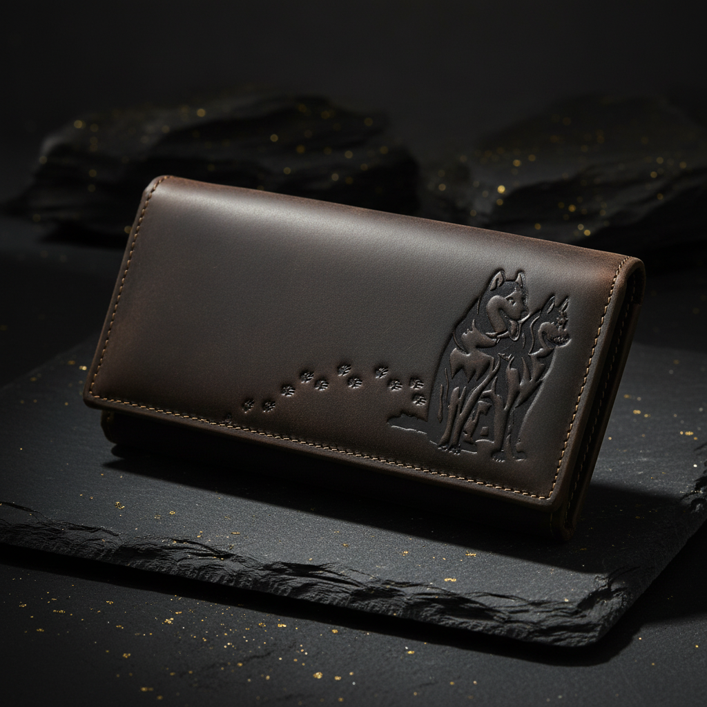 Jockey Club echt Leder Damen Geldbörse Portemonnaie Huskies Husky Hunde mit RFID NFC Schutz dunkelbraun