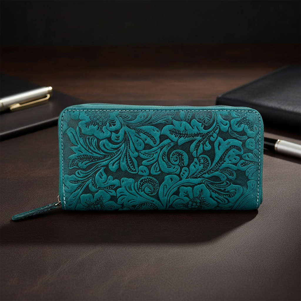 Jockey Club echt Leder Damen Reißverschluss Geldbörse Portemonnaie mit RFID Schutz petrol