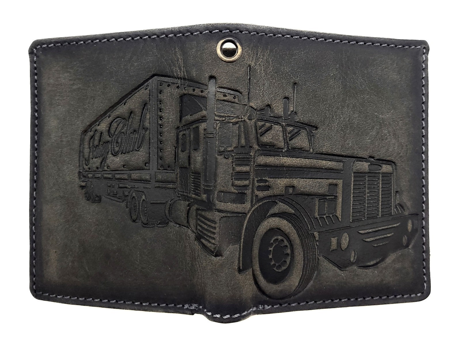 Jockey Club Mini-Geldbörse aus Büffelleder mit LKW-Prägung, RFID-Schutz & Öse für Kette – kompakt & robust grau