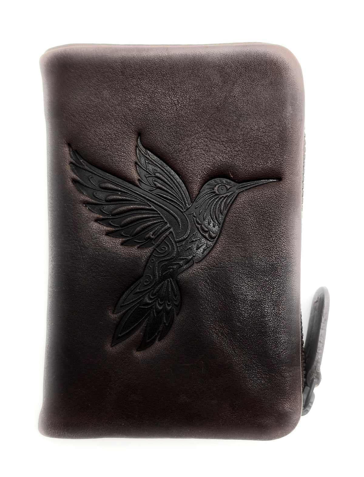 Mini-Geldbörse gewachstes Rindleder Kolibri-Prägung RFID-Schutz dunkelbraun