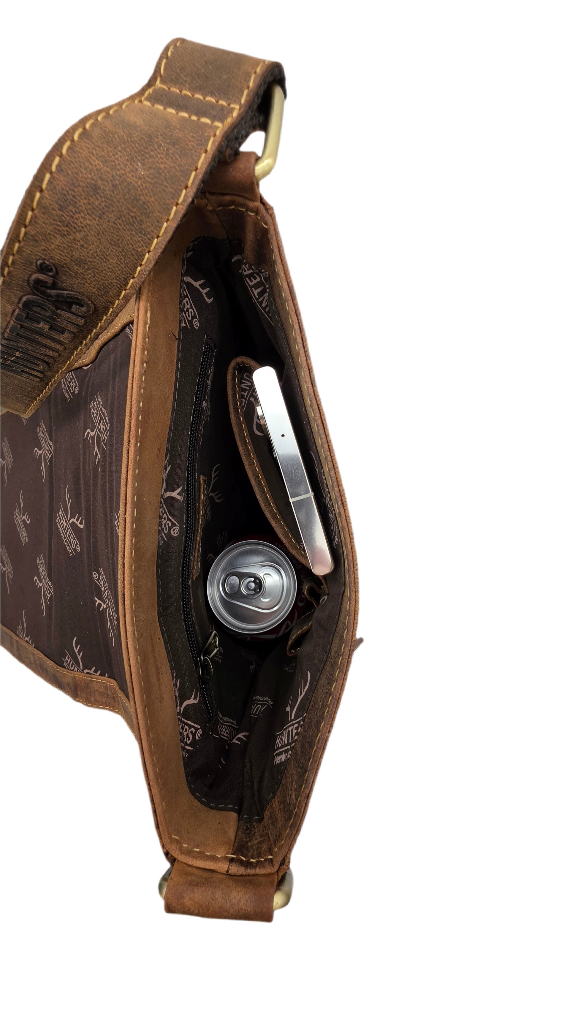 Hunters Umhängetasche Herren – Echtleder Vintage Braun, Messenger Bag mit Überschlag