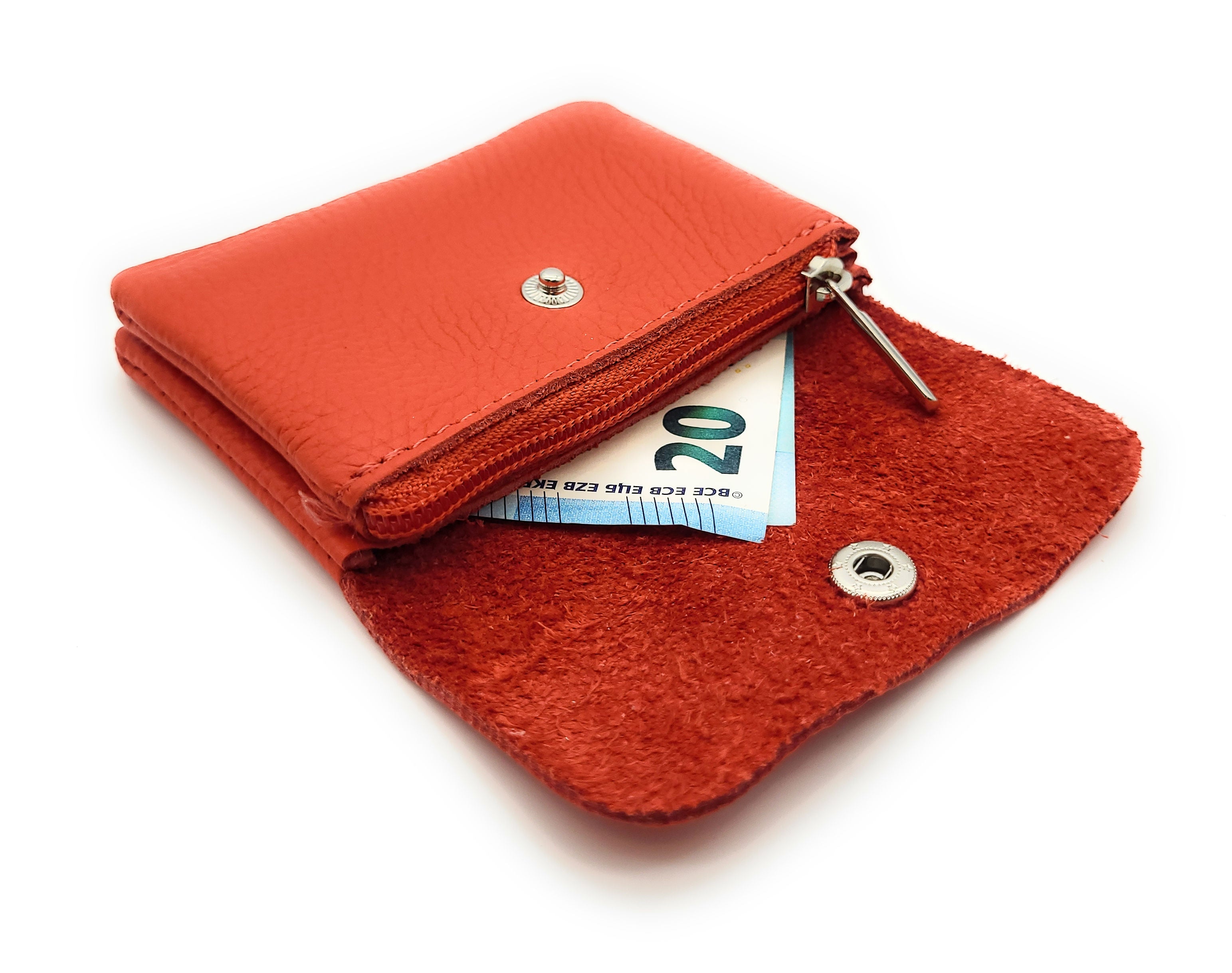 Mini Geldbörse aus echtem Rindleder – kompaktes Leder Portemonnaie Made in Italy lachsrot