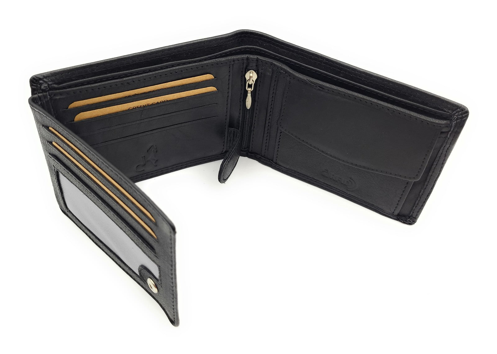 Jockey Club Basic Geldbörse aus Rindleder mit RFID-Schutz, Reißverschlussfach, 6 Kartenfächern, 2 Sicht- & 2 Einsteckfächern, Münzfach & Doppelnaht schwarz