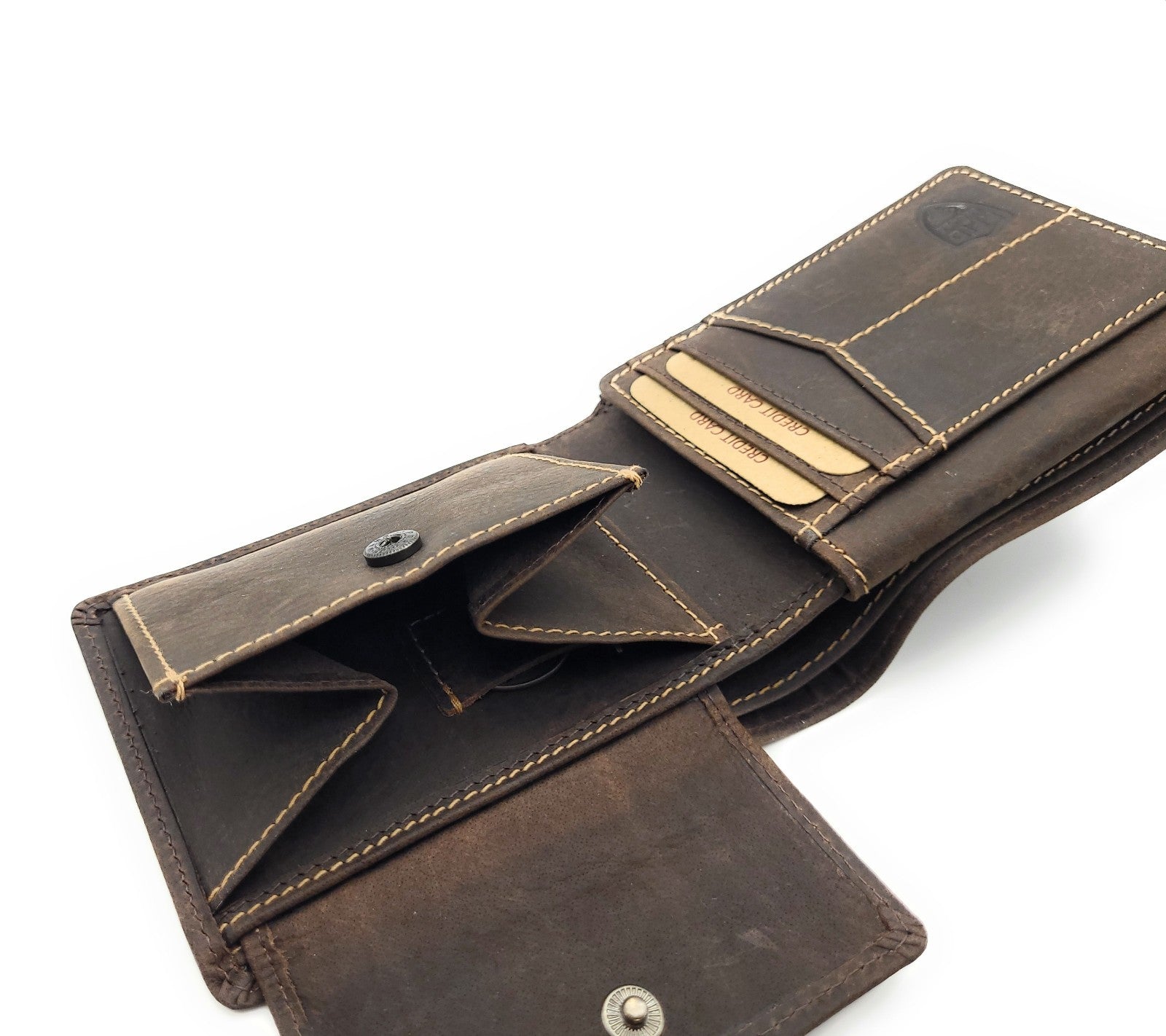 Jockey Club Serie Toro Mini Geldbörse Damen & Herren aus Hunterleder rustikal mit RFID Schutz, kompakt, 6 Kartenfächer, Münzfach mit Chipfach, 2 Scheinfächer, dunkelbraun