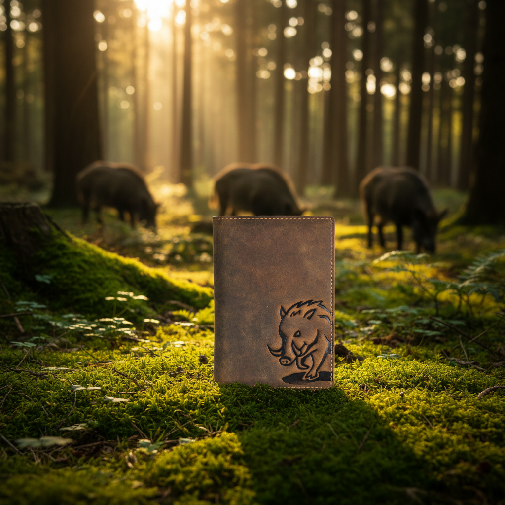 Jockey Club echt Leder Passhülle Etui Dokumenten Mappe für Jagdschein Waffenbesitzkarte usw. Quattro Wildsau
