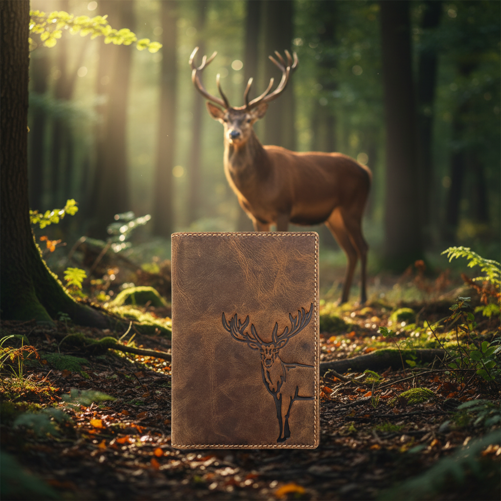Jockey Club echt Leder Passhülle Etui Hülle Dokumenten Mappe Hunterleder Hirsch duo braun