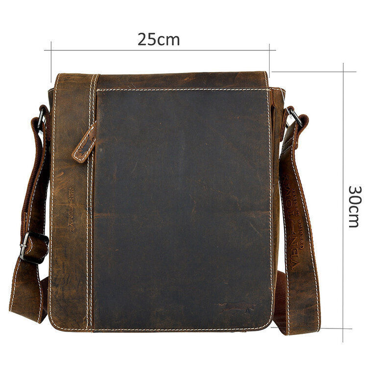 Ven Tomy Büffelleder Damen Herren Umhängetasche Messenger-Bag Handtasche braun