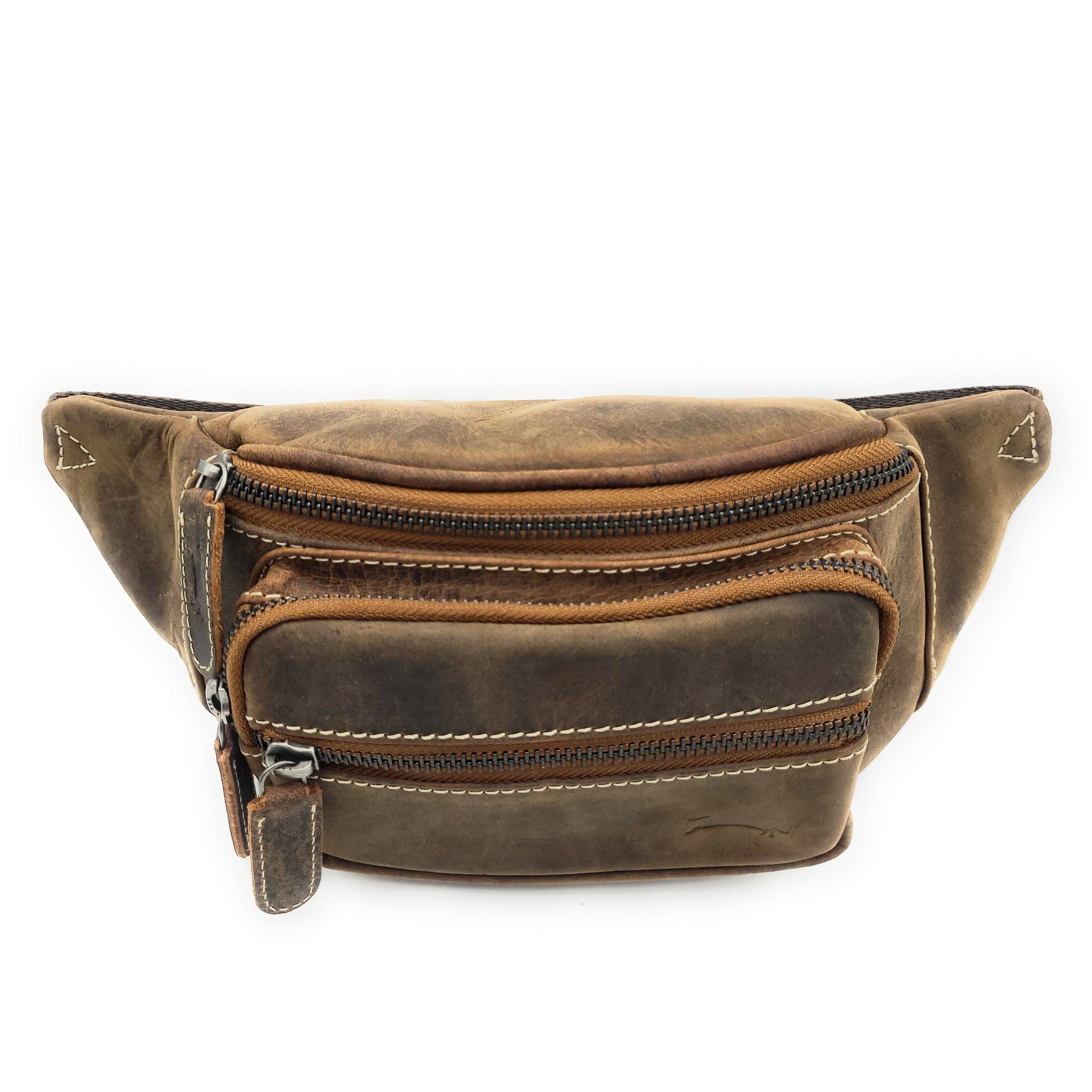 Ven Tomy Bauchtasche aus Hunterleder – robuste Leder-Gürteltasche mit 4 Fächern & verstellbarem Hüftgurt, Metallreißverschlüsse