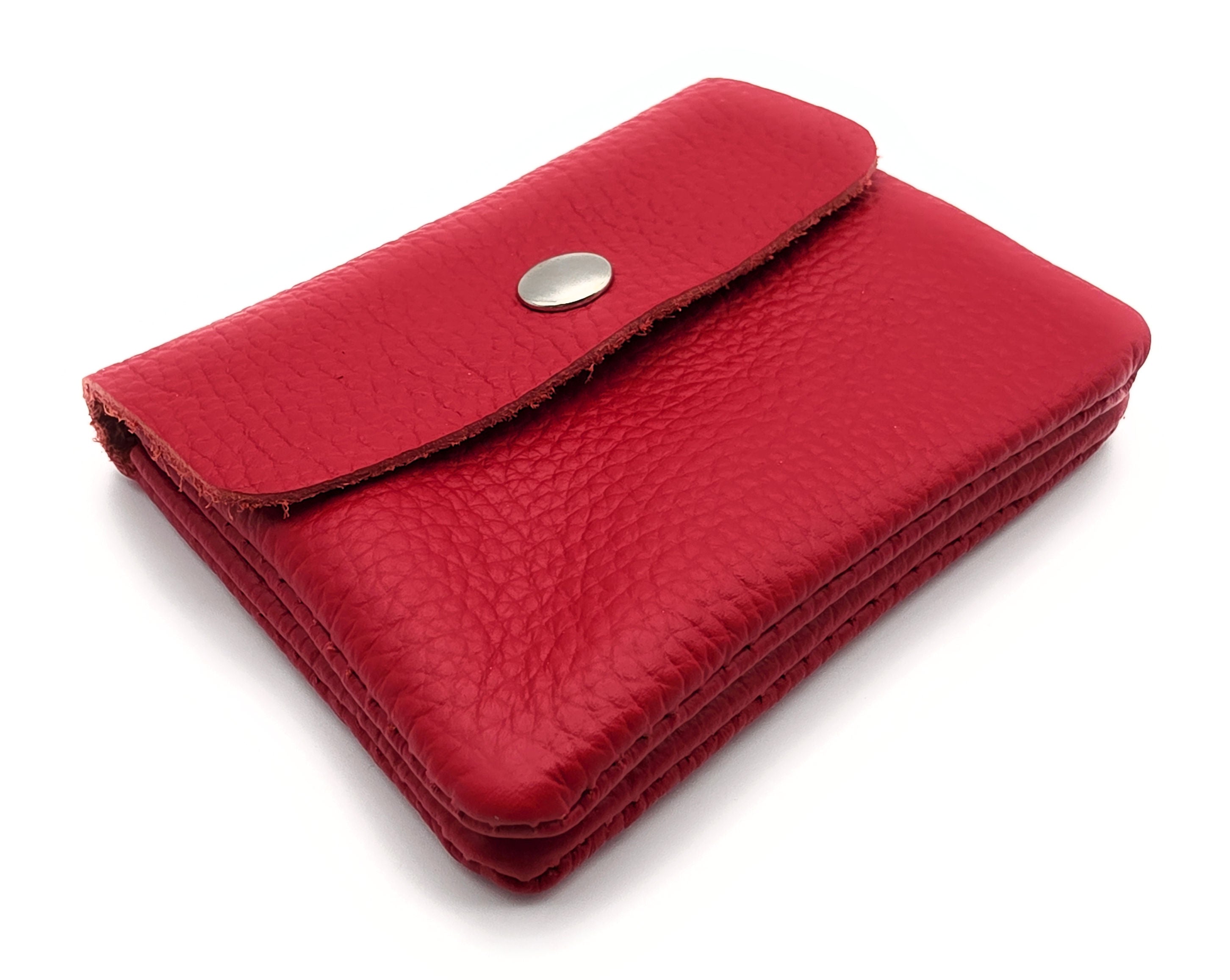 Mini Geldbörse aus echtem Rindleder – kompaktes Leder Portemonnaie Made in Italy rot