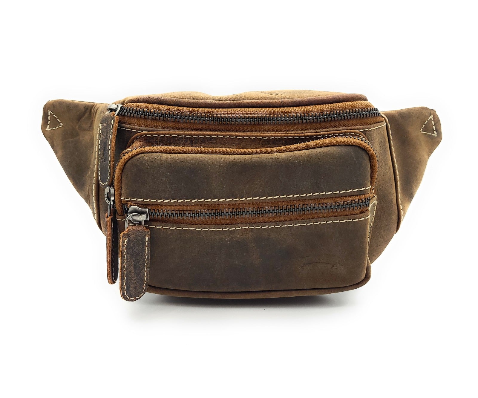 Ven Tomy Bauchtasche aus Hunterleder – robuste Leder-Gürteltasche mit 4 Fächern & verstellbarem Hüftgurt, Metallreißverschlüsse